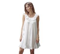 BEAUTELICATE Women’s Victorian Nightdress 100% Cotton Vintage Loose Nightgown Sleeveless Short Nighties With Eyelet Ruffle Summer Lovely Daily Dress Off White, M