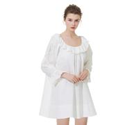 BEAUTELICATE Women’s Victorian Nightgown Pure Cotton Mini Nightdress Vintage Princess Sleepwear with 3/4 Bell Sleeves Loose A-Line Romantic Feminine Daily Short Dress Off White, S
