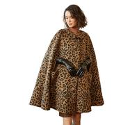 BEAUTELICATE Women Wool-Blend Cape Coat Short Elegant Vintage Lapel Collar Tartan Poncho Cloak Jacket for Winter Fall Daily Button Down with Pockets Knee Length 94cm Brown Leopard, M