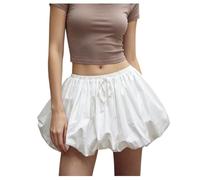 BEAUTELICATE Women's 100% Cotton Bubble Mini Skirt Built-in Shorts Puff Balloon Skorts with Side Pockets Elastic Waist for Daily Holiday Party Off White, S