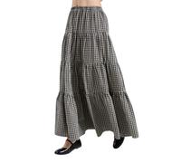 BEAUTELICATE Women's 100% Cotton Gingham Tiered Maxi Skirt Summer Elastic High Waist A Line Vintage Elegant Long Checkered Ruffle Skirt with Pockets for Daily Holiday 95cm, L