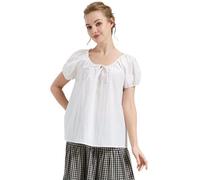 BEAUTELICATE Women's 100% Cotton Victorian Blouse Puff Short Sleeve Renaissance Tops Off Shoulder Summer Cottagecore Shirts Medieval Period Costume Off White, S