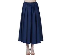 BEAUTELICATE Women's Boho Long Skirt 100% Cotton Midi Swing Skirt Casual Full Circle Basic Solid Plain Skirt Elastic Waist (Navy Blue - 90cm Length, 16-18)