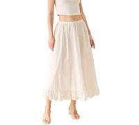 BEAUTELICATE Women's Cotton Half Slip Anti-static Cling Loose Fit Long Underskirt for Under Dresses A-line Fuller Petticoat with Eyelet Embroidery Ruffle Large Scalloped Edge Off White, L