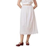 BEAUTELICATE Women's Cotton Half Slip Anti-static Cling Loose Fit Underskirt for Under Dresses A-line Petticoat with Scalloped Eyelet Embroidery Trim Off White - 32'' L, L