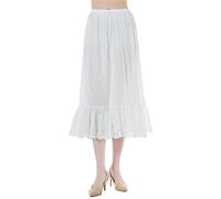BEAUTELICATE Women's Cotton Half Slip Knee Length Midi Tiered Underskirt A-line Petticoat Anti-static Cling Resistant Cooler Underslip Skirt Extender with Lace Embroidery Ivory-80cm, M