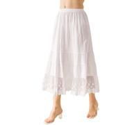 BEAUTELICATE Women's Cotton Half Slip Petticoat A-line Tiered Underskirt For Under Dress Skirt Extender With Lace Hem 86cm Long Ivory, M