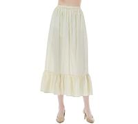 BEAUTELICATE Women's Cotton Half Slip Soft Waist Slips Long Tiered Underskirt A-line Petticoat Summer Cooler Anti-static Cling Resistant Underslip Skirt Extender(Beige 85cm, S)