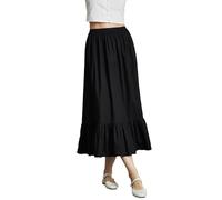 BEAUTELICATE Women's Cotton Half Slip Soft Waist Slips Long Tiered Underskirt A-line Petticoat Summer Cooler Anti-static Cling Resistant Underslip Skirt Extender(Black 85cm, L)