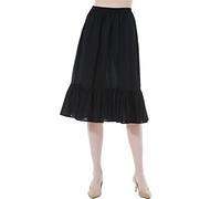 BEAUTELICATE Women's Cotton Half Slip Soft Waist Slips Long Tiered Underskirt A-line Petticoat Summer Cooler Anti-static Cling Resistant Underslip Skirt Extender(Black 65cm, M)