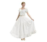 BEAUTELICATE Women's Cotton Half Slip Tiered Underskirt Full Circle Hoopless Petticoat With Ruffle Hem Long Slip Skirt For Under Dress Floor Length Ivory, L