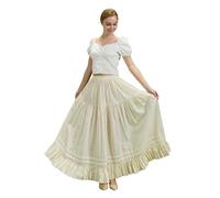 BEAUTELICATE Women's Cotton Half Slip Tiered Underskirt Full Circle Hoopless Petticoat With Ruffle Hem Long Slip Skirt For Under Dress Floor Length Cream, S