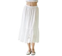 BEAUTELICATE Women's Cotton Half Slip Tiered Underskirt Petticoat With Eyelet Embroidery Ruffle Hem Long Slip Skirt For Under Dress Midi Length 83cm Off-white, XL