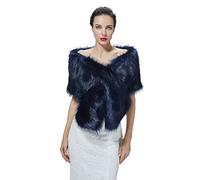 BEAUTELICATE Women's Fur Shawl Wrap Wedding Evening Bridesmaids Warm Stole Winter Bride Shrug, Dark Blue With Hole, One Size