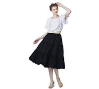 BEAUTELICATE Women's Half Slip 100% Cotton Underskirt Petticoat Vintage A-Line Full Skirt With Lace Trim (Black - 30'' Length, 12-14)