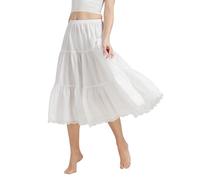 BEAUTELICATE Women's Half Slip 100% Cotton Underskirt Petticoat Vintage A-Line Full Skirt With Lace Trim (Ivory - 30'' Length, 16-18)