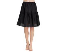 BEAUTELICATE Women's Half Slip Underskirt 100% Cotton Loose A-line Tiered Petticoat Summer Anti-Static Cling Resistant Cooler Waist Slip Short Long (Black - 22", S)
