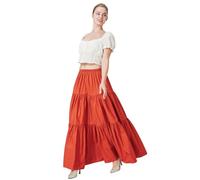 BEAUTELICATE Women's Maxi Tiered Skirt Long Swing Boho Vacation Summer Spring Fall Skirt Pure Cotton Retro Full Circle Victorian Renaissance Steampunk Period Costume(Burnt Orange, S)