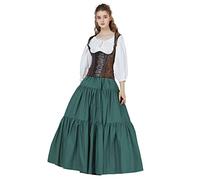 BEAUTELICATE Women's Maxi Tiered Skirt Long Swing Boho Vacation Summer Spring Fall Skirt Pure Cotton Retro Full Circle Victorian Renaissance Steampunk Period Costume(Hunter Green, XL)