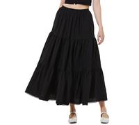 BEAUTELICATE Women's Maxi Tiered Skirt Midi Swing Pure Cotton Vacation Boho Long Stylish Casual Summer Skirt with Lace Trim Lining 2 Pockets(Black-90cm, XL)