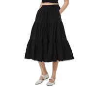 BEAUTELICATE Women's Maxi Tiered Skirt Midi Swing Pure Cotton Vacation Boho Long Stylish Casual Summer Skirt with Lace Trim Lining 2 Pockets(Black-75cm, XL)