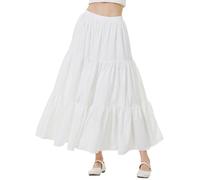BEAUTELICATE Women's Maxi Tiered Skirt Midi Swing Pure Cotton Vacation Boho Long Stylish Casual Summer Skirt with Lace Trim Lining 2 Pockets(Off White-90cm, S)