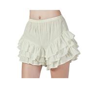 BEAUTELICATE Women's Pumpkin Bloomers 100% Cotton Victorian Ruffle Shorts Maid Pettipants Steampunk Pantaloons Summer Culotte Shorts Light Beige, L