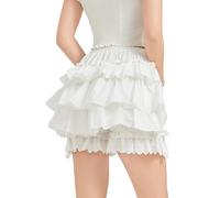 BEAUTELICATE Women's Pumpkin Bloomers 100% Cotton Vintage Frilly Ruffled Shorts Pettipants Knickers Maid Lolita Victorian Steampunk Pantaloons Halloween Costume Off-white, M