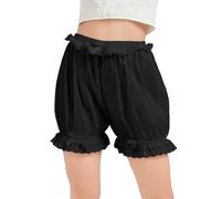 BEAUTELICATE Women's Pumpkin Bloomers 100% Cotton Vintage Frilly Ruffled Shorts Pettipants Knickers Maid Lolita Victorian Steampunk Pantaloons Halloween Costume Black, XL
