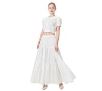 BEAUTELICATE Women's Renaissance Skirt 100% Cotton Retro Victorian Medieval Costume A-line Maxi Bohemia Long Tiered Skirt(White, M)
