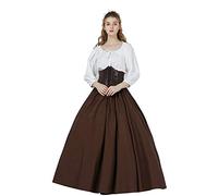 BEAUTELICATE Women's Renaissance Skirt Retro Victorian Medieval Halloween Steampunk Period Costume 100% Cotton Full Circle A-line Maxi Long Normal Skirt (Brown, XXL)