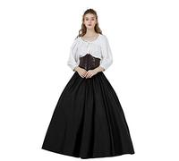 BEAUTELICATE Women's Renaissance Skirt Retro Victorian Medieval Halloween Steampunk Period Costume 100% Cotton Full Circle A-line Maxi Long Normal Skirt (Black, L)