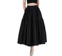 BEAUTELICATE Women's Solid Boho Long Skirt Pure Cotton Midi Swing Full Circle Maxi Tiered Casual Daily Holiday Skirt (Tiered Style Black, S)
