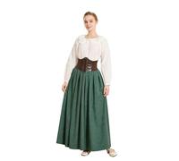 BEAUTELICATE Women's Victorian Renaissance Long Skirt Retro Medieval Steampunk Gothic Pirate Vampire Dress Up Costume Peach Finish Swing Skirt Forest Green, XXL