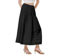 BEAUTELICATE Women's White Tiered Maxi Skirt Cool Cotton Midi A-line Skirt Vintage Casual Boho Long Short Skirt with Lace Trim for Summer Hot Days Holidays(Black-Maxi Style, XL)