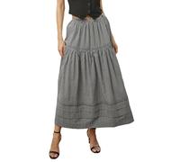BEAUTELICATE Women's White Tiered Maxi Skirt Cool Cotton Midi A-line Skirt Vintage Casual Boho Long Short Skirt with Lace Trim for Summer Hot Days Holidays(Plaid - Thickened, S)