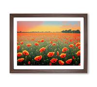 Beauteous Poppy Field Flowers Framed Print | A2 Walnut Framed Wall Art | Ready to Hang | Modern Floral Picture | Living Room Bedroom Lounge Office