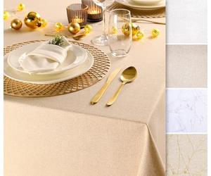 BEAUTEX Cotton Tablecloth with Stain Protection, Gold Shiny, High-Quality Hemming Workman, Festive Tablecloth, Choice of Sizes and Colours (Square 110 x 140 cm, Gold)