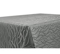 BEAUTEX Damask Striped Tablecloth, Non-Iron Tablecloth, Stain-Resistant, Easy Care Table Linen, Oval, 160 x 220 cm, Grey