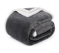 BEAUTEX Sherpa Fleece Throw Blanket Queen Size for Bed - Thick and Warm Blanket for Winter, Fluffy Flannel Plush Queen Blanket, Fuzzy Grey Cuddle Blankets for Bed (90" x 90", Grey)