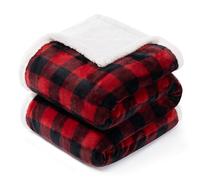 BEAUTEX Sherpa Fleece Throw Blanket, Super Soft Warm Buffalo Plaid Plush Blankets and Throws, Lightweight Cozy Fuzzy Blanket for Couch Sofa Bed (Red, 50" x 60")