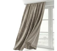 BEAUTEX Velvet Curtain, Ruffle Tape, U-Tape Curtain, Darkening and Opaque, 140 x 225 cm (Width 140 cm, Height 225 cm, Taupe)