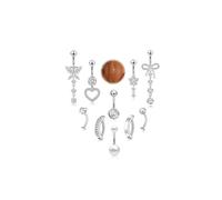 Beautidots 10 Pcs 14G Belly Button ring Dangle Belly Rings Stainless Steel CZ Opal Pearl Butterfly Heart Flower Dangling Belly Button Dainty Navel Ring, Silver