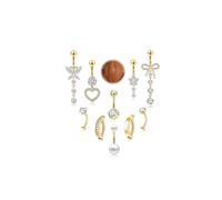 Beautidots 10 Pcs 14G Belly Button ring Dangle Belly Rings Stainless Steel CZ Opal Pearl Butterfly Heart Flower Dangling Belly Button Dainty Navel Ring, Gold