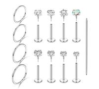 Beautidots 13PCS Flat Back Studs Nose Earrings 18G 16G Threadless Hoops Push in Flat Back Stainless Steel Cartilage Studs Tragus Conch Helix Piercing Jewelry with AAAAA+ Ziron, Stainless Steel, cubic