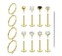 Beautidots 13PCS Flat Back Studs Nose Earrings 18G 16G Threadless Hoops Push in Flat Back Stainless Steel Cartilage Studs Tragus Conch Helix Piercing Jewelry with AAAAA+ Ziron, Stainless Steel, cubic