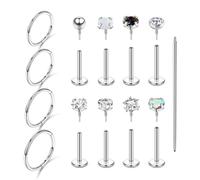 Beautidots 13PCS Flat Back Studs Nose Earrings 18G 16G Threadless Hoops Push in Flat Back Stainless Steel Cartilage Studs Tragus Conch Helix Piercing Jewelry with AAAAA+ Ziron, Stainless Steel, cubic