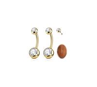 Beautidots 2PC G23 Titanium Belly Button Rings Internally Threaded Navel Barbell Belly Piercing Jewelry 6mm 8mm 10mm 12mm 14mm 16mm of Length to Choose Round Cubic Zirconia Belly Rings for Women Men