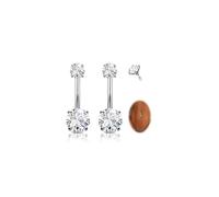 Beautidots 2PC G23 Titanium Silver Belly Button Rings Internally Threaded Navel Barbell Belly Piercing Jewelry 14mm of Length to Choose Round Cubic Zirconia Belly Rings for Women Men