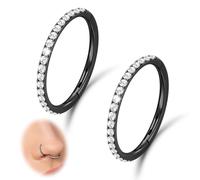 Beautidots 2PCS 16G Nose Ring Cartilage Hoop Earring Stainless Steel Black Hoop Earrings Hinged Segment Rings Septum Hoops Daith Conch Helix Tragus Piercing Diameter 7mm